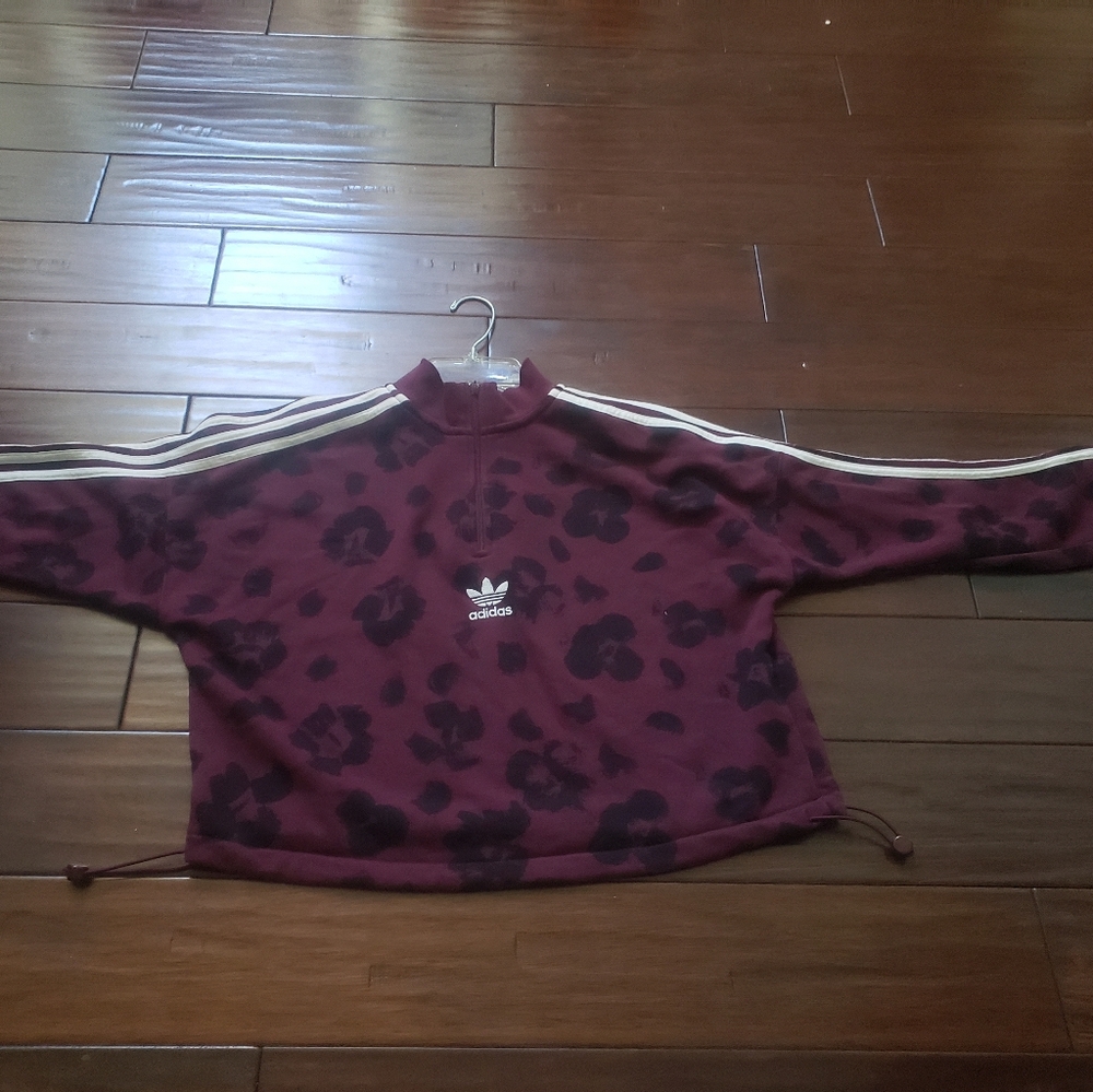 Adidas Burgundy Leopard Print Quarter Zip Sweatshirt